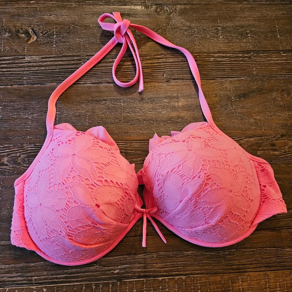Victoria Secret 36DD Bombshell Push Up Bikini Top Adds 2 Cups Textured Pink